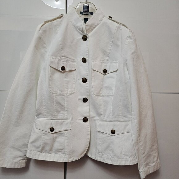 Ralph Lauren White Denim Military Style Gold Buttons Jacket Nautical Blazer - Picture 5 of 10